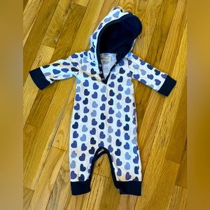 Monica + Andy hooded romper blue hearts